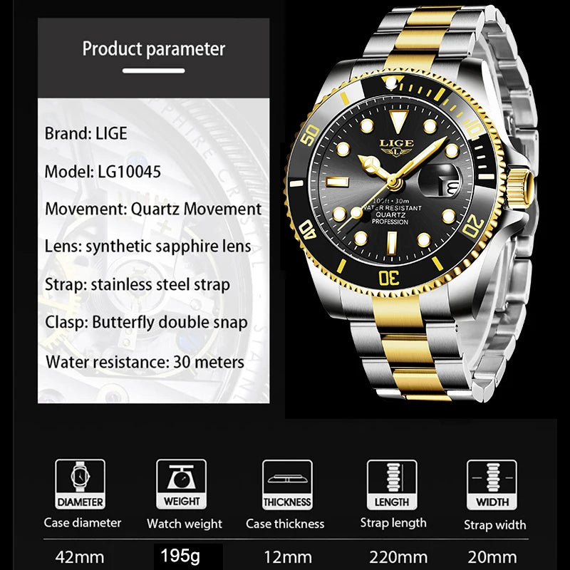 ⌚ LIGE Sport Luxe – Montre Homme Étanche en Acier Inoxydable