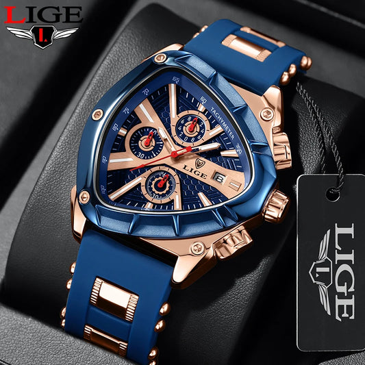 ⏱️ Montre Homme LIGE LG89103 – Design Triangulaire, Chronographe & Style Militaire Sport
