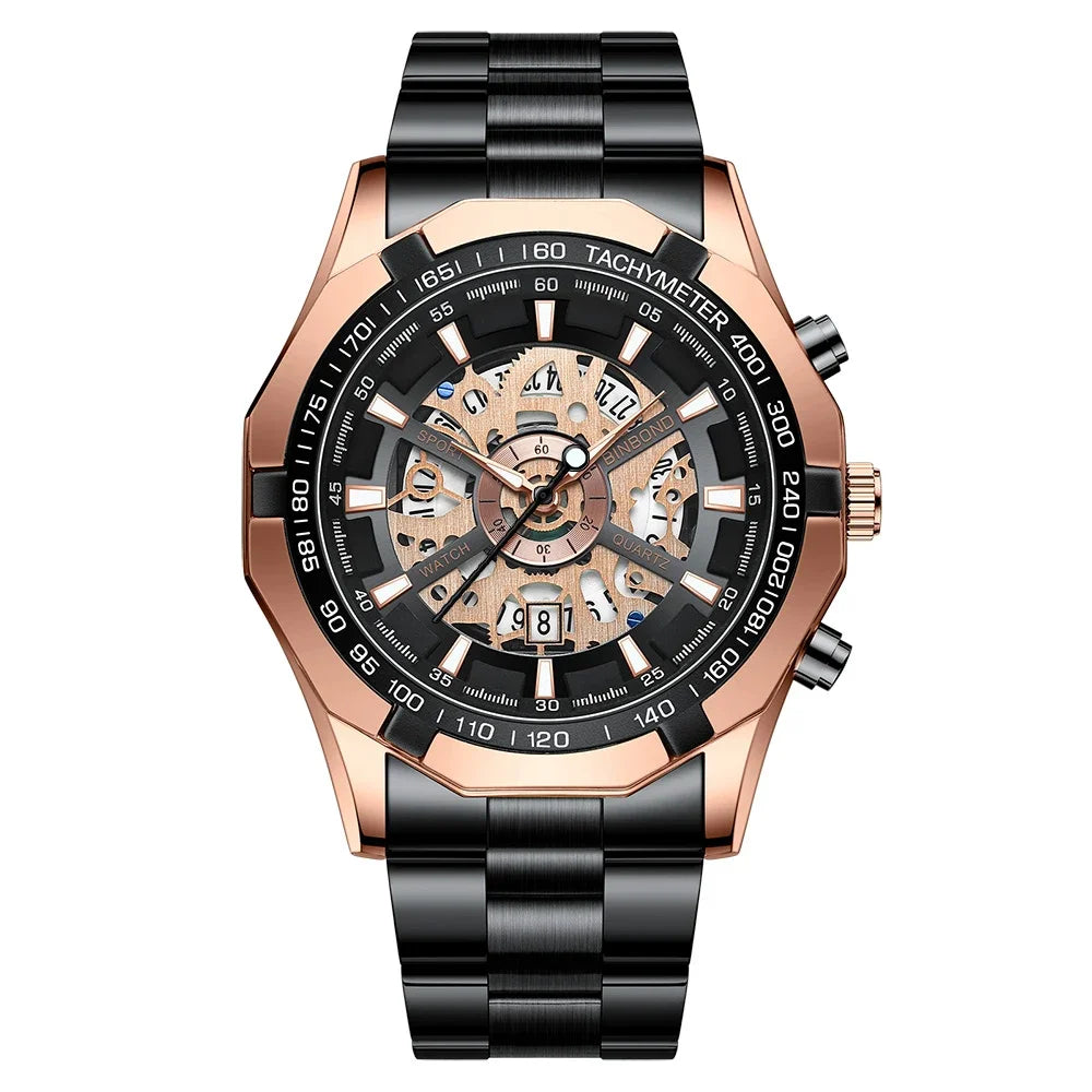 ⌚ BINBOND S033 – Montre Homme de Luxe en Acier Inoxydable Bleue & Étanche