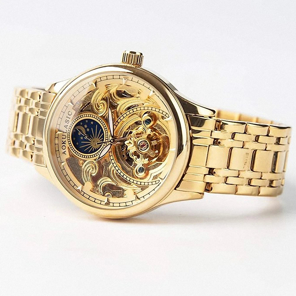 🕰️ Montre Automatique Vintage Phase de Lune – Édition Gold par AOKULASIC