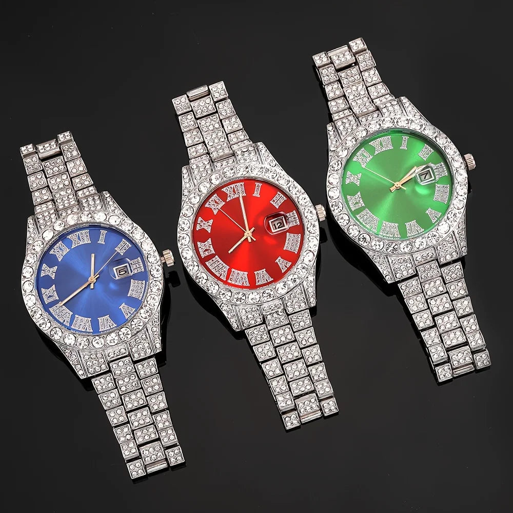 💎 Ensemble Luxe 4 Pièces Homme – Montre Bling & Chaîne Cubaine | RUNERR Edition