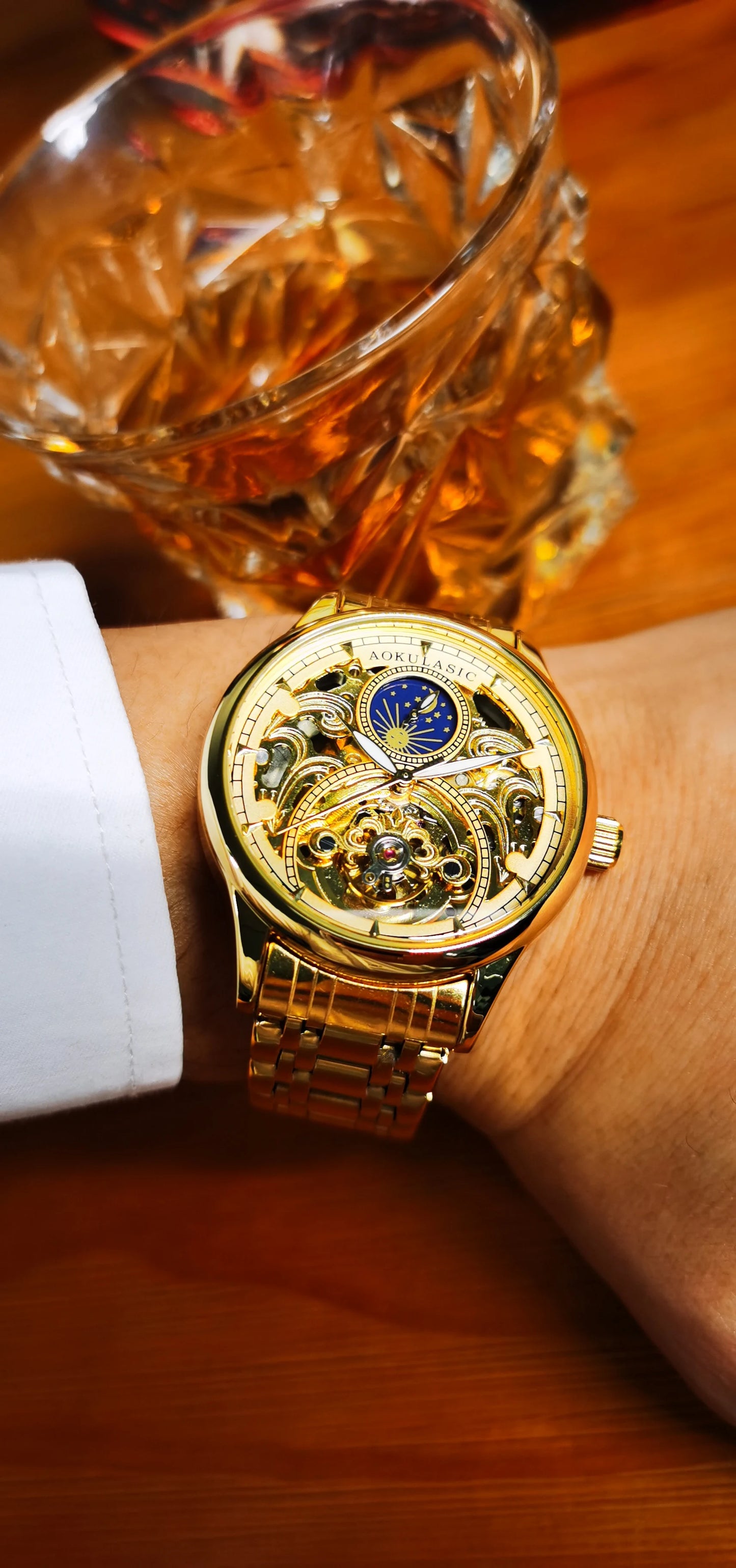 🕰️ Montre Automatique Vintage Phase de Lune – Édition Gold par AOKULASIC