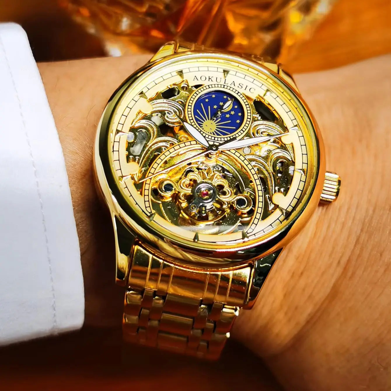 🕰️ Montre Automatique Vintage Phase de Lune – Édition Gold par AOKULASIC