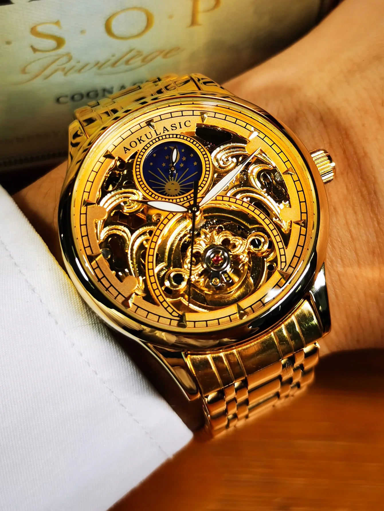 🕰️ Montre Automatique Vintage Phase de Lune – Édition Gold par AOKULASIC