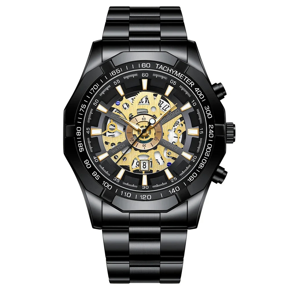 ⌚ BINBOND S033 – Montre Homme de Luxe en Acier Inoxydable Bleue & Étanche