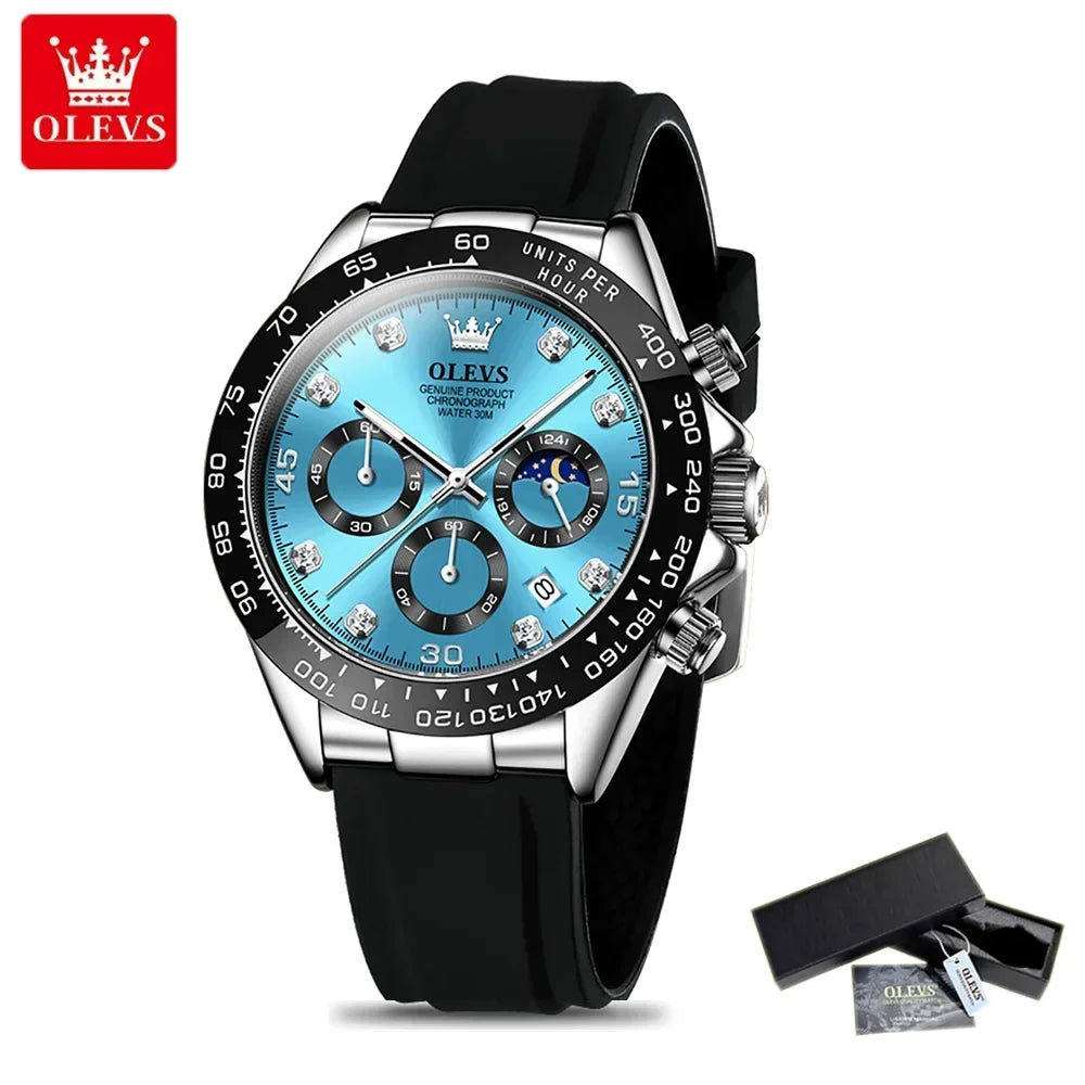 🌙 Montre Homme OLEVS 2875 – Chronographe de Luxe à Phase de Lune