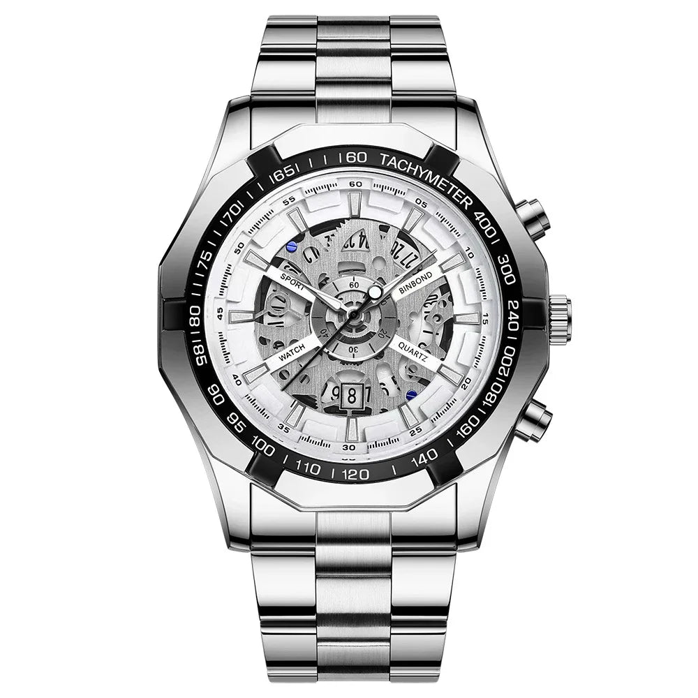 ⌚ BINBOND S033 – Montre Homme de Luxe en Acier Inoxydable Bleue & Étanche