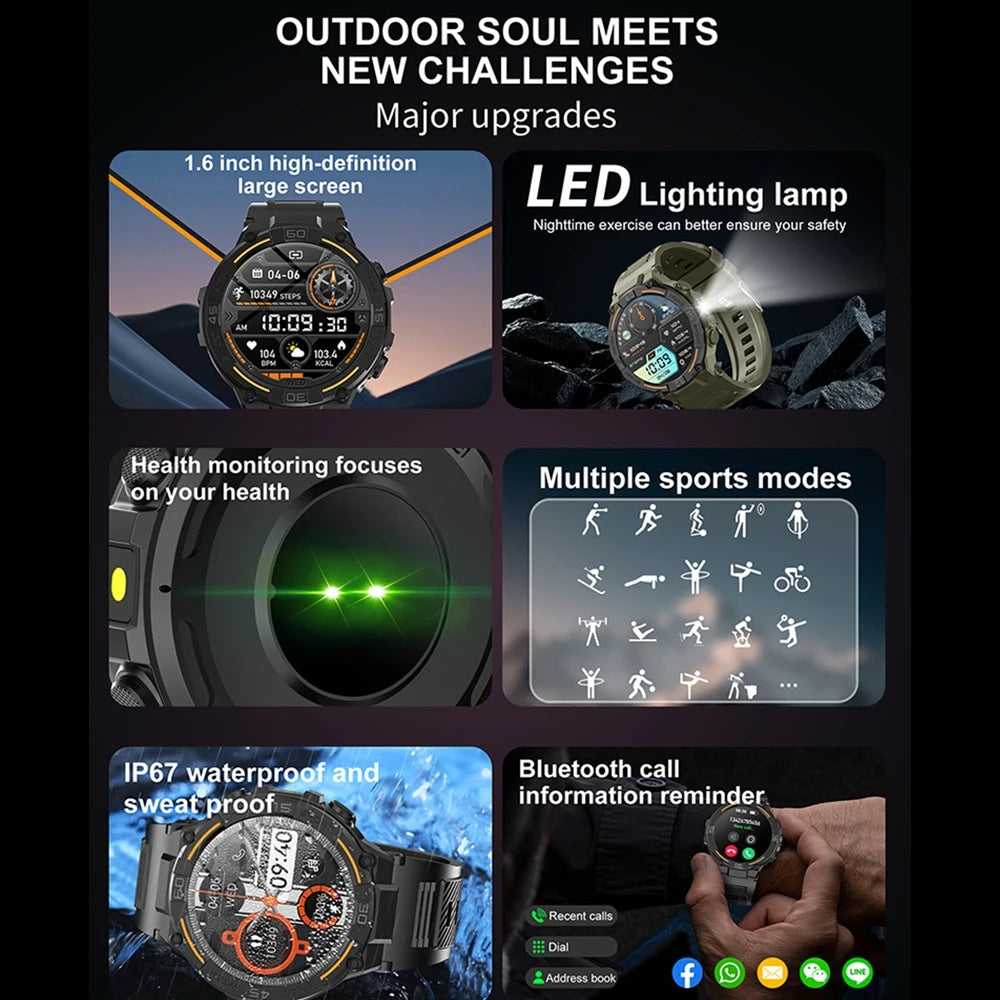 ⌚ ChiBear Military Outdoor Smartwatch – Montre Connectée Tactique GPS & LED pour Hommes