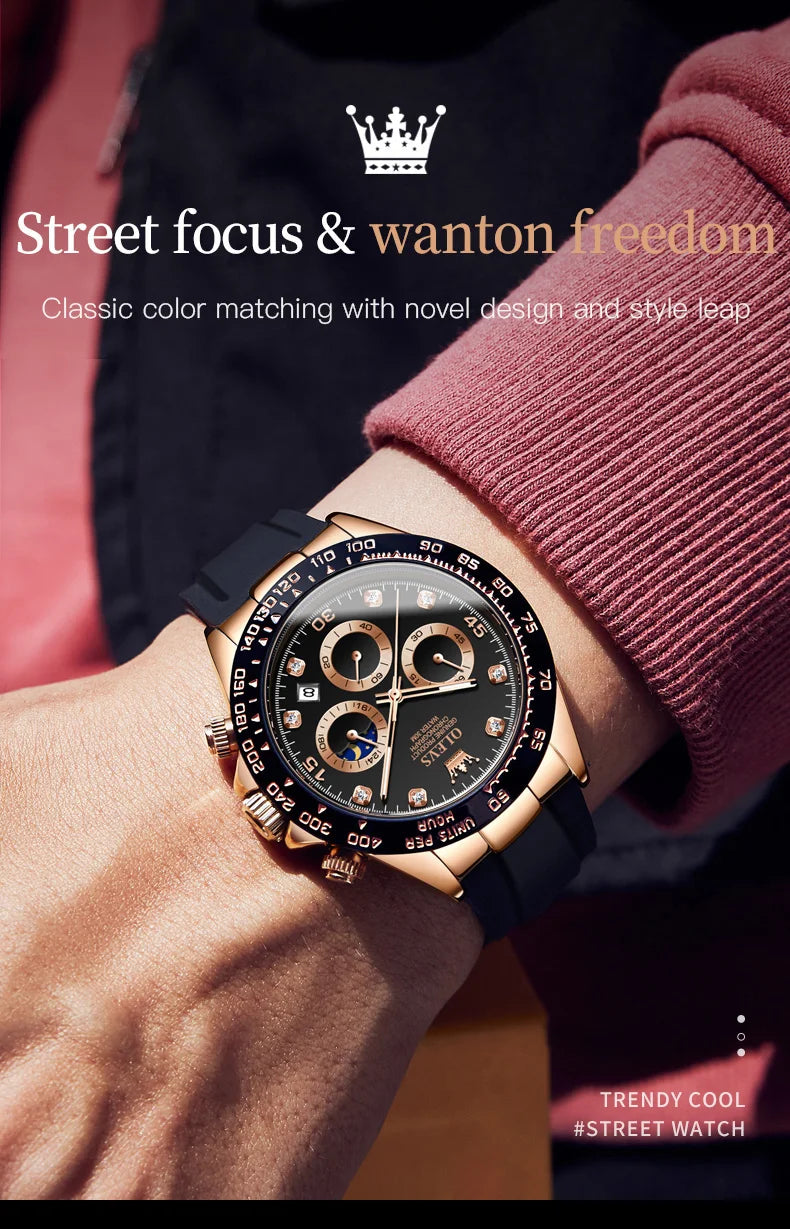 🌙 Montre Homme OLEVS 2875 – Chronographe de Luxe à Phase de Lune