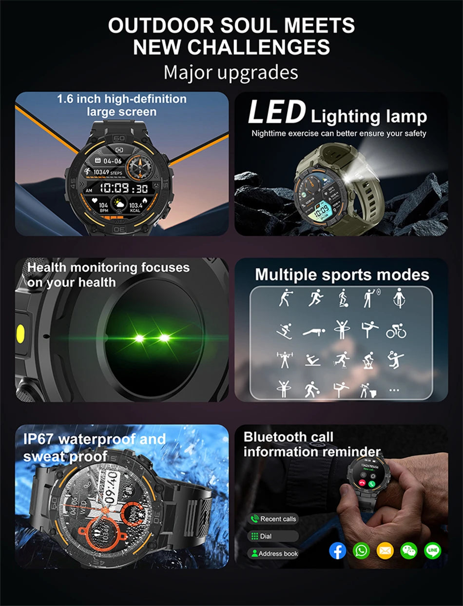⌚ ChiBear Military Outdoor Smartwatch – Montre Connectée Tactique GPS & LED pour Hommes