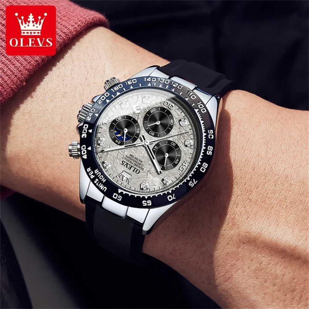 🌙 Montre Homme OLEVS 2875 – Chronographe de Luxe à Phase de Lune