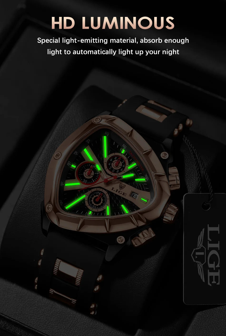 ⏱️ Montre Homme LIGE LG89103 – Design Triangulaire, Chronographe & Style Militaire Sport