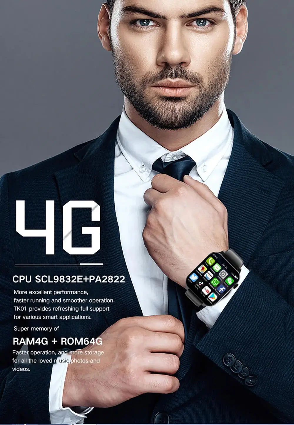 Montre Connectée 4G Homme – GPS • Caméra • Étanche • 4 Go RAM / 64 Go RAM