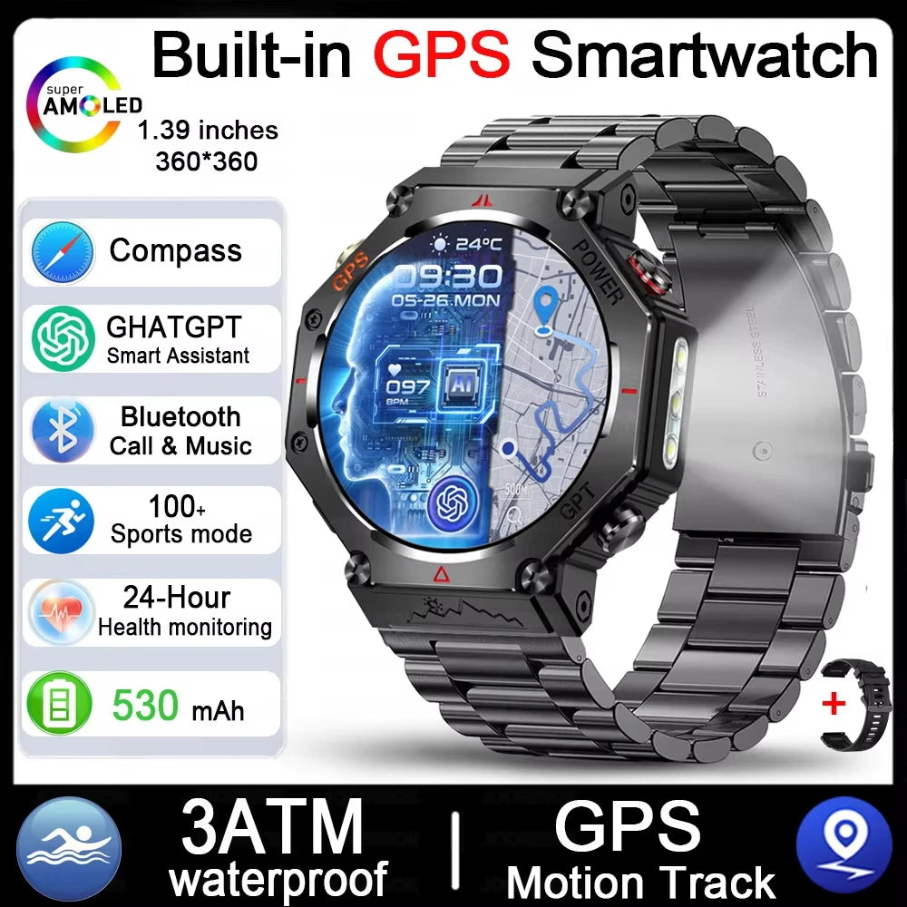 2025 HUAIWE Montre Connectée Militaire 2025 – GPS, IA ChatGPT, Étanche 5ATM, 530mAh