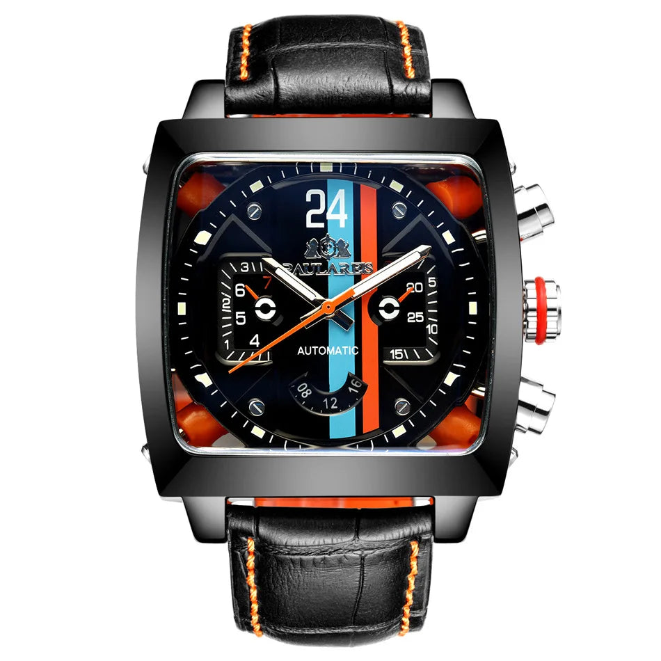 Montre Automatique Homme PAULAREIS P – Élégance sportive, mouvement mécanique, bracelet en caoutchouc et design luxueux