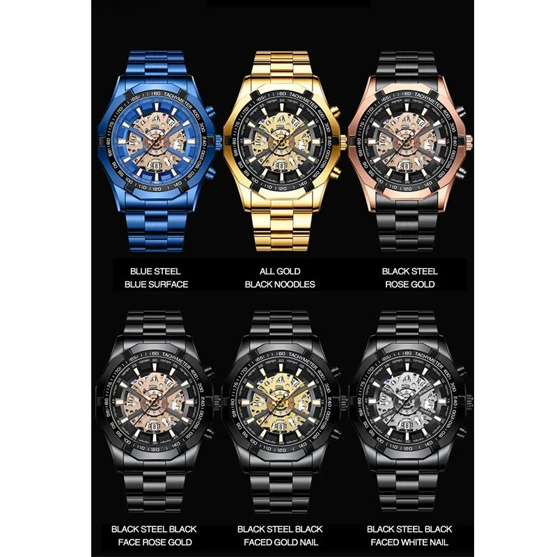 ⌚ BINBOND S033 – Montre Homme de Luxe en Acier Inoxydable Bleue & Étanche