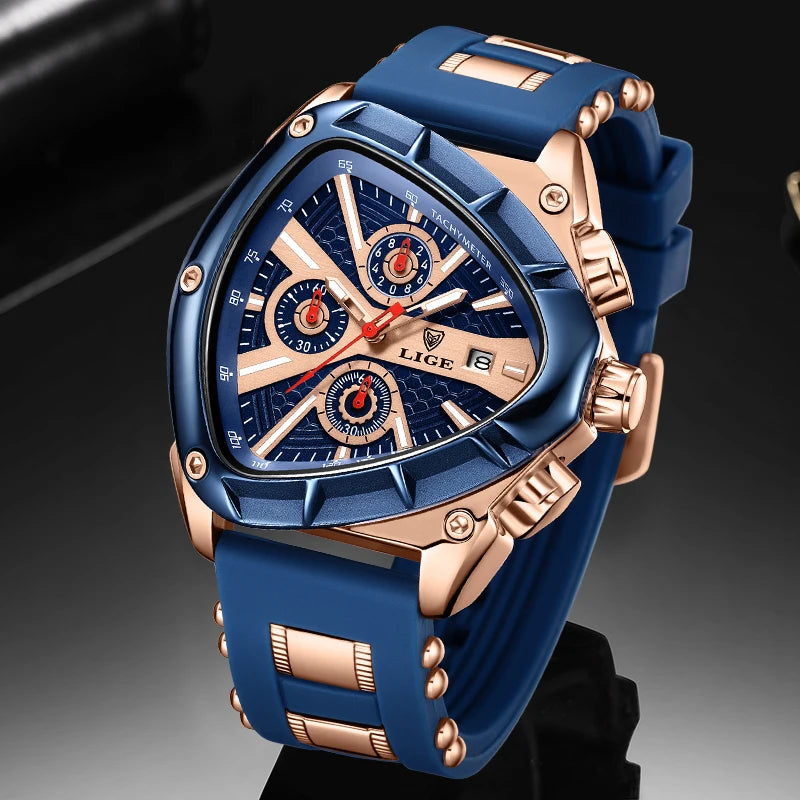 ⏱️ Montre Homme LIGE LG89103 – Design Triangulaire, Chronographe & Style Militaire Sport