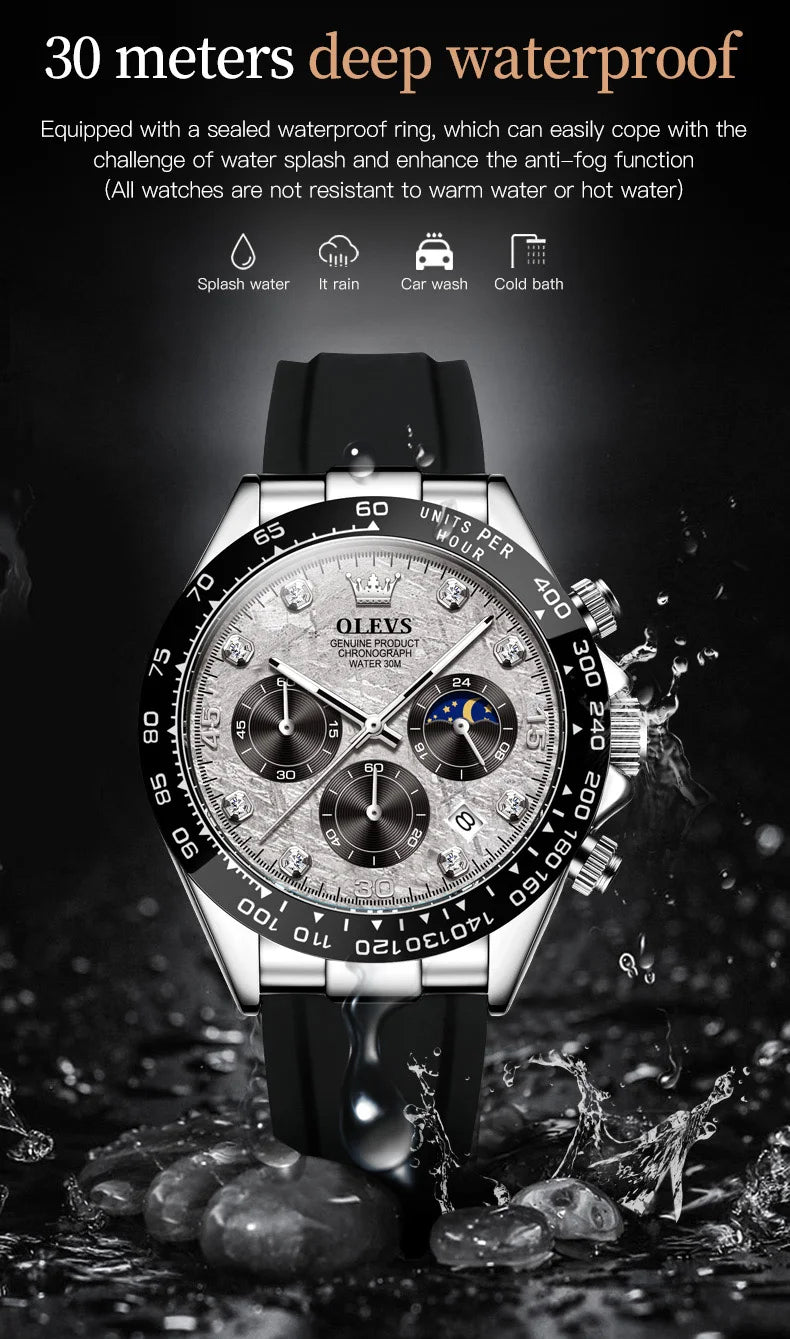 🌙 Montre Homme OLEVS 2875 – Chronographe de Luxe à Phase de Lune
