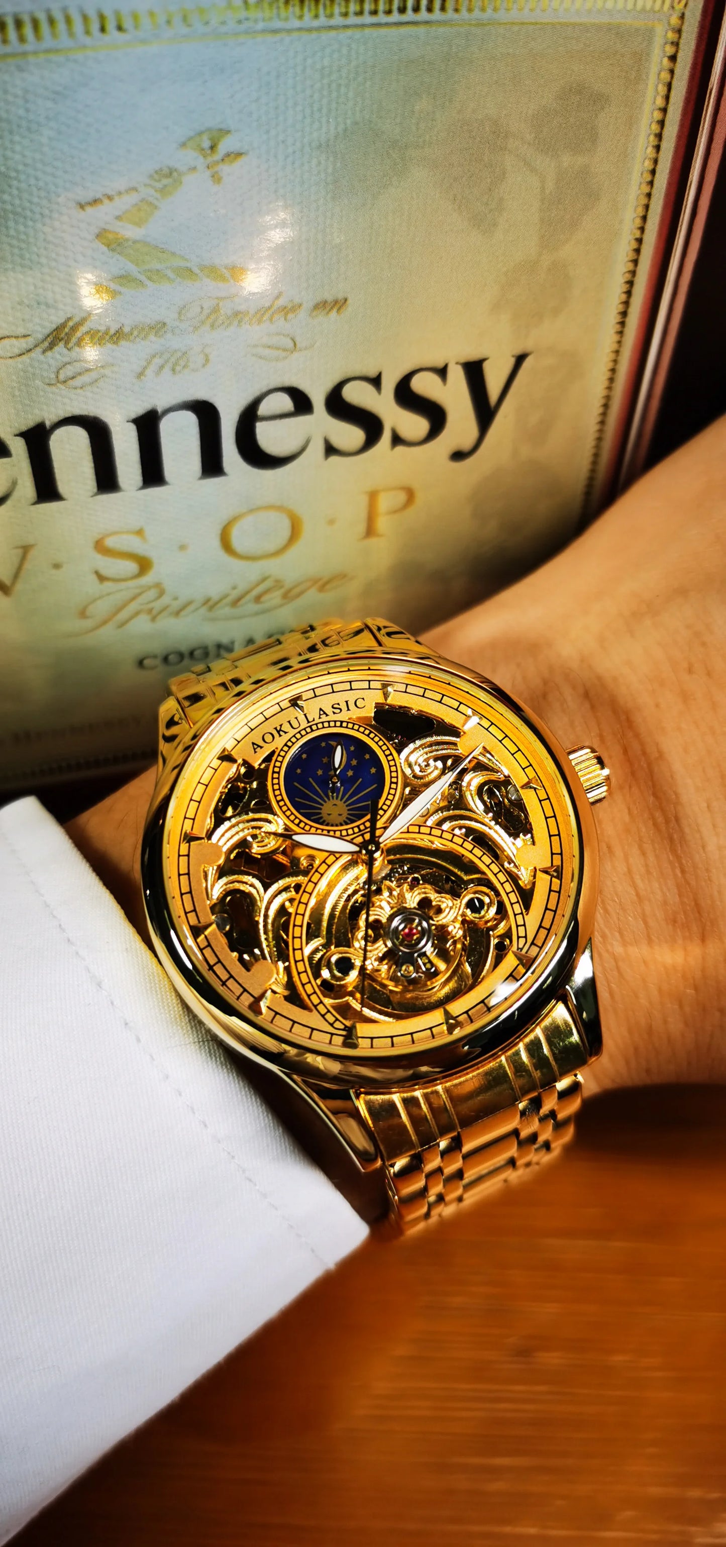 🕰️ Montre Automatique Vintage Phase de Lune – Édition Gold par AOKULASIC