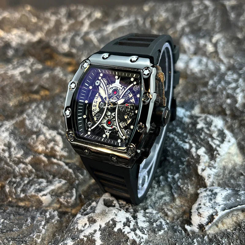 Montre Homme de Luxe Lumineuse L146 – Cadran Tonneau, Design Tendance, Sport & Calendrier Intégré