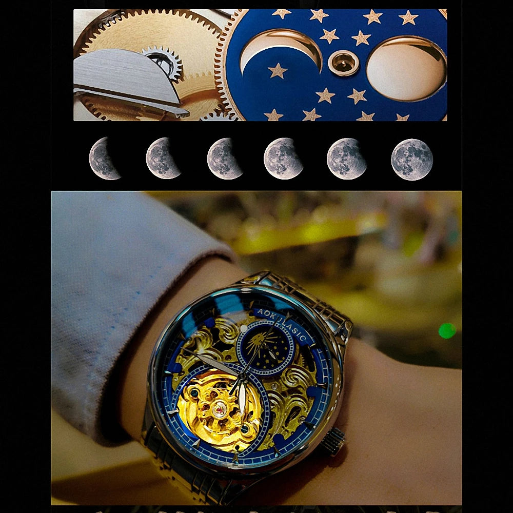 🕰️ Montre Automatique Vintage Phase de Lune – Édition Gold par AOKULASIC