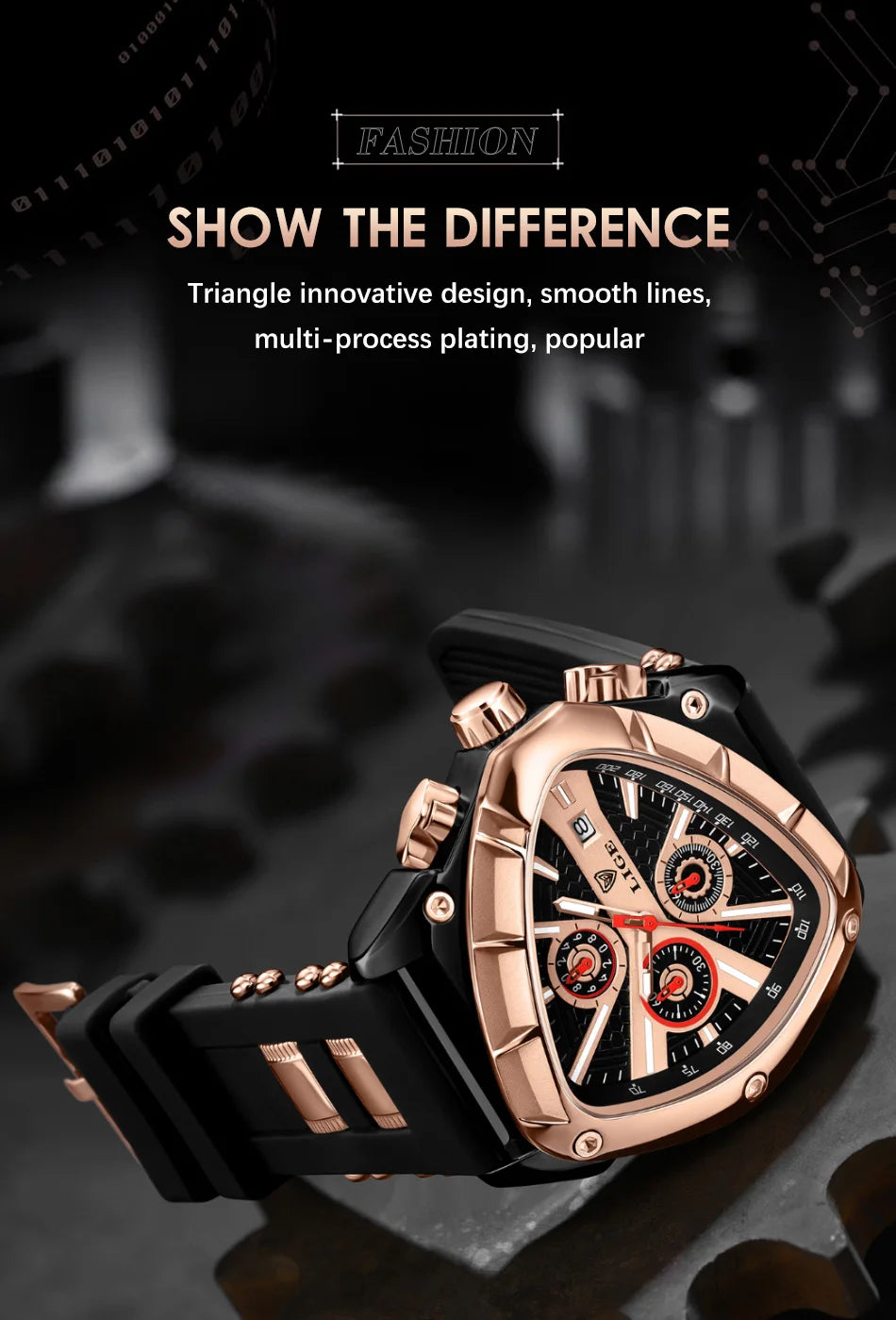 ⏱️ Montre Homme LIGE LG89103 – Design Triangulaire, Chronographe & Style Militaire Sport