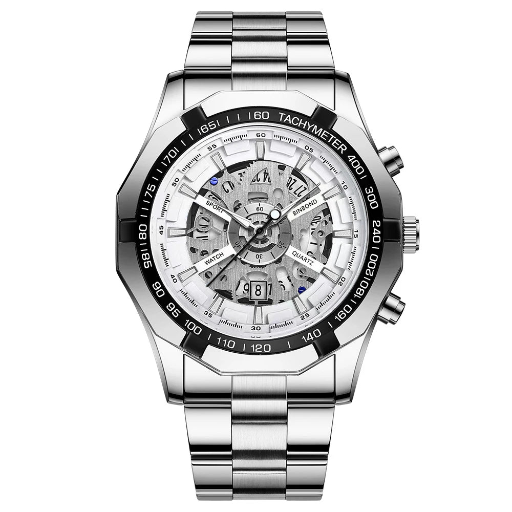 ⌚ BINBOND S033 – Montre Homme de Luxe en Acier Inoxydable Bleue & Étanche