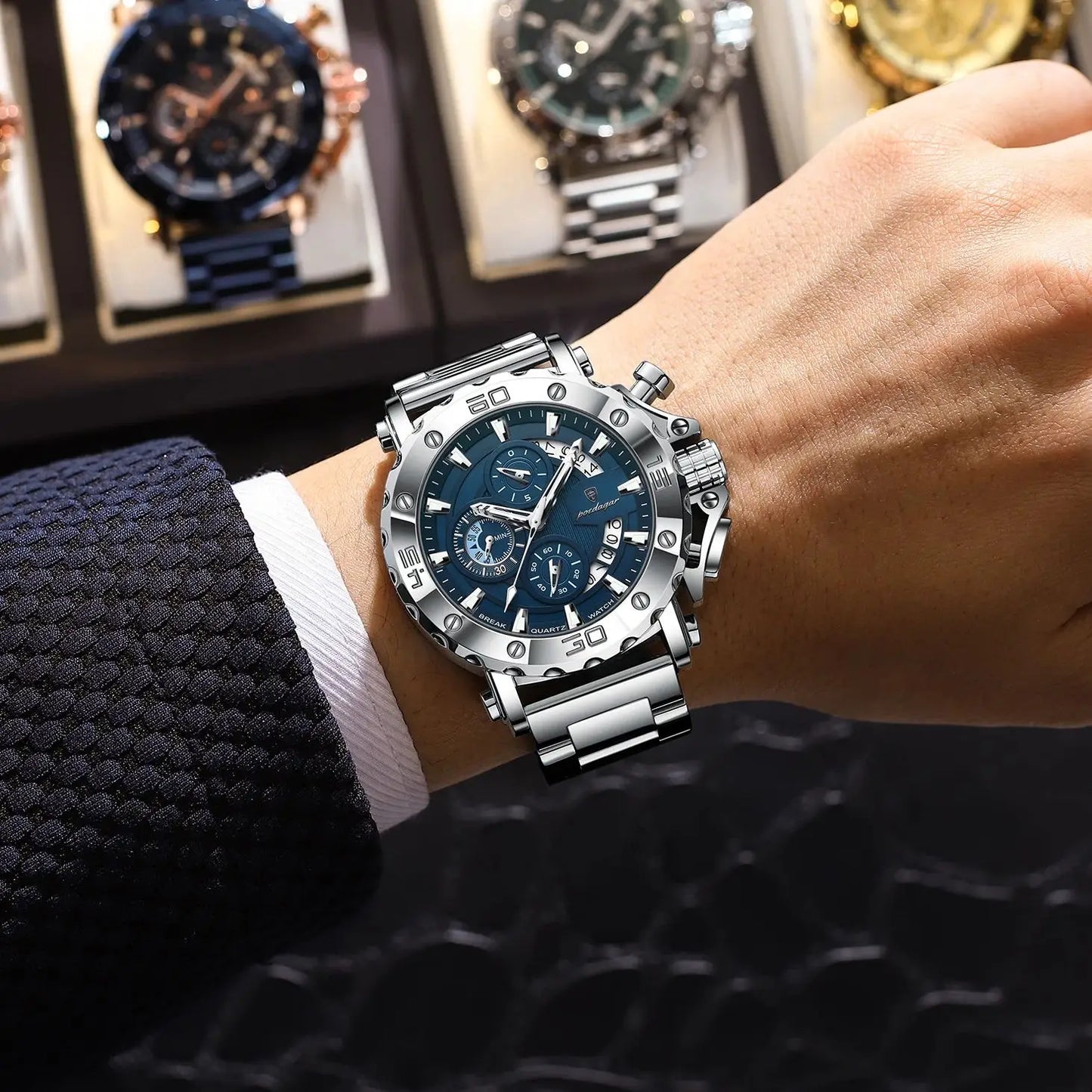 ⌚ POEDAGAR 892 – Montre Chronographe de Luxe pour Homme en Acier Inoxydable