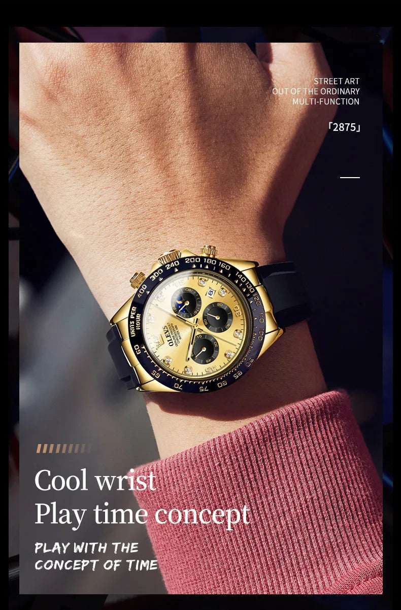 🌙 Montre Homme OLEVS 2875 – Chronographe de Luxe à Phase de Lune