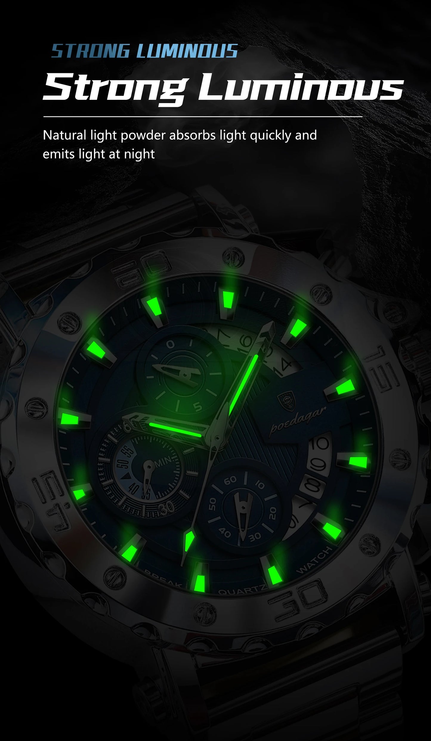 ⌚ POEDAGAR 892 – Montre Chronographe de Luxe pour Homme en Acier Inoxydable