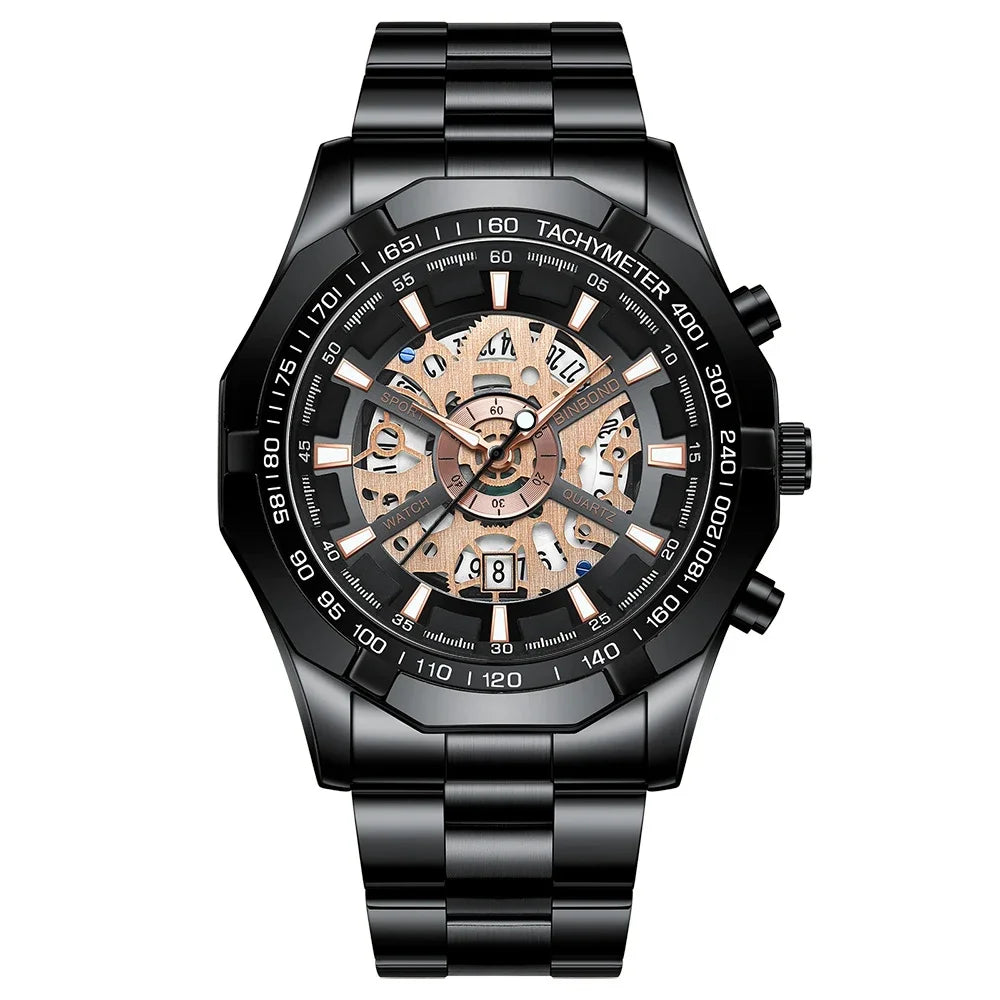 ⌚ BINBOND S033 – Montre Homme de Luxe en Acier Inoxydable Bleue & Étanche