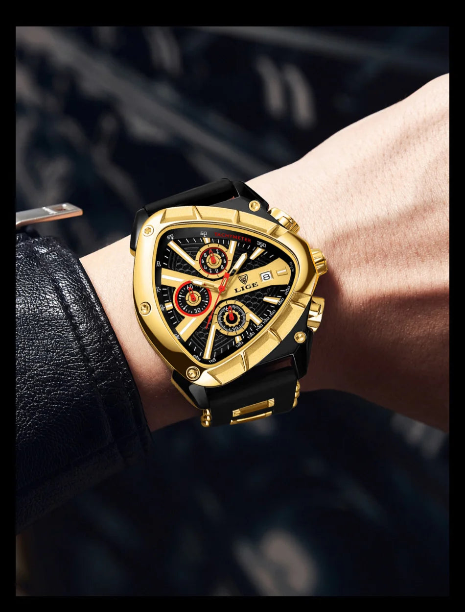 ⏱️ Montre Homme LIGE LG89103 – Design Triangulaire, Chronographe & Style Militaire Sport