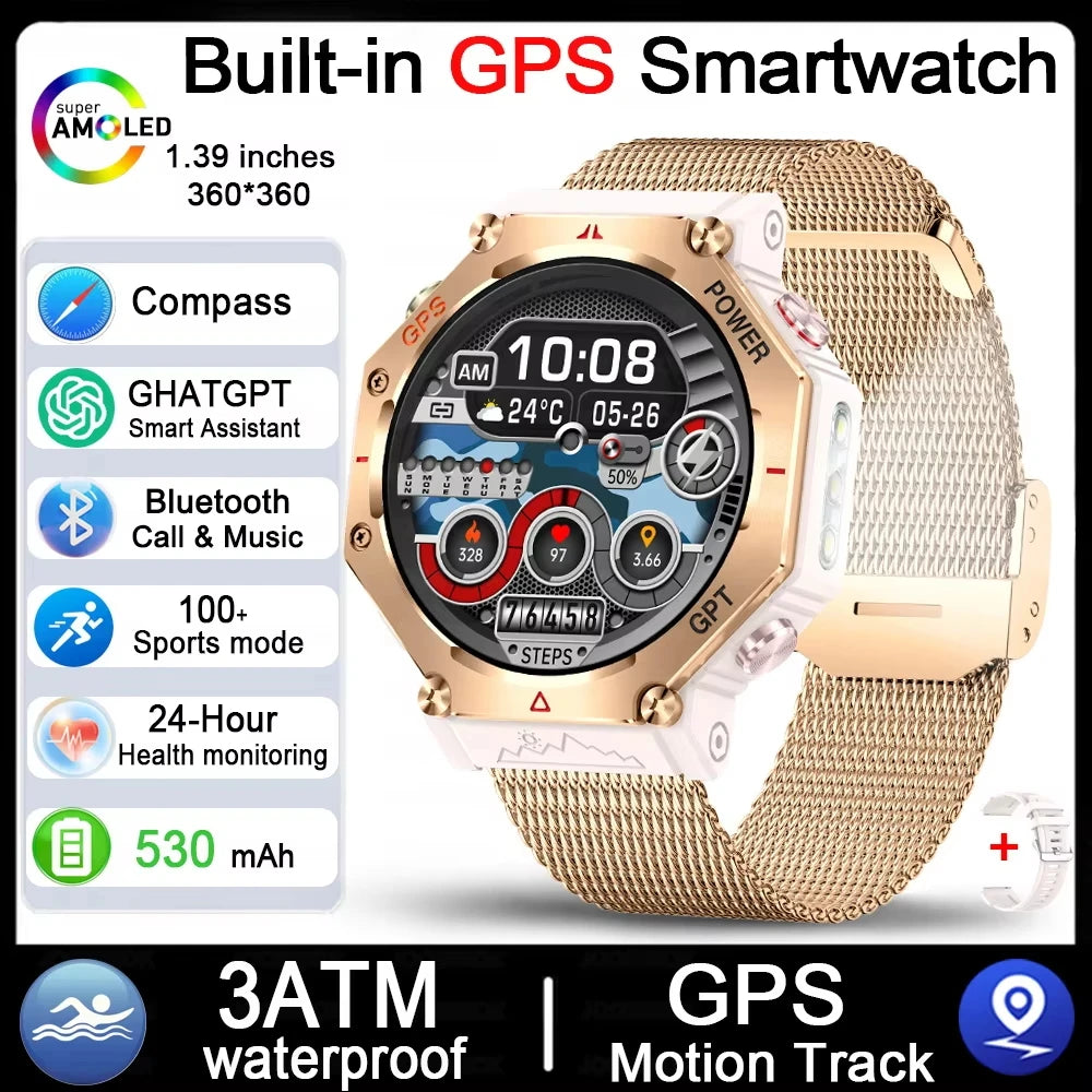 2025 HUAIWE Montre Connectée Militaire 2025 – GPS, IA ChatGPT, Étanche 5ATM, 530mAh