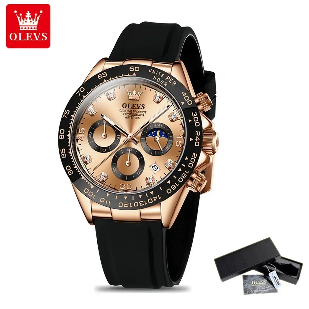 🌙 Montre Homme OLEVS 2875 – Chronographe de Luxe à Phase de Lune