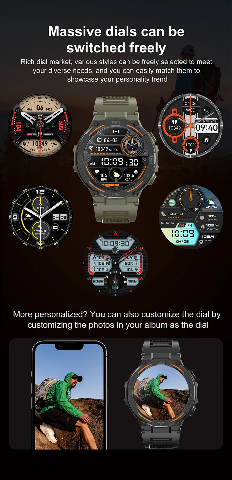 ⌚ ChiBear Military Outdoor Smartwatch – Montre Connectée Tactique GPS & LED pour Hommes