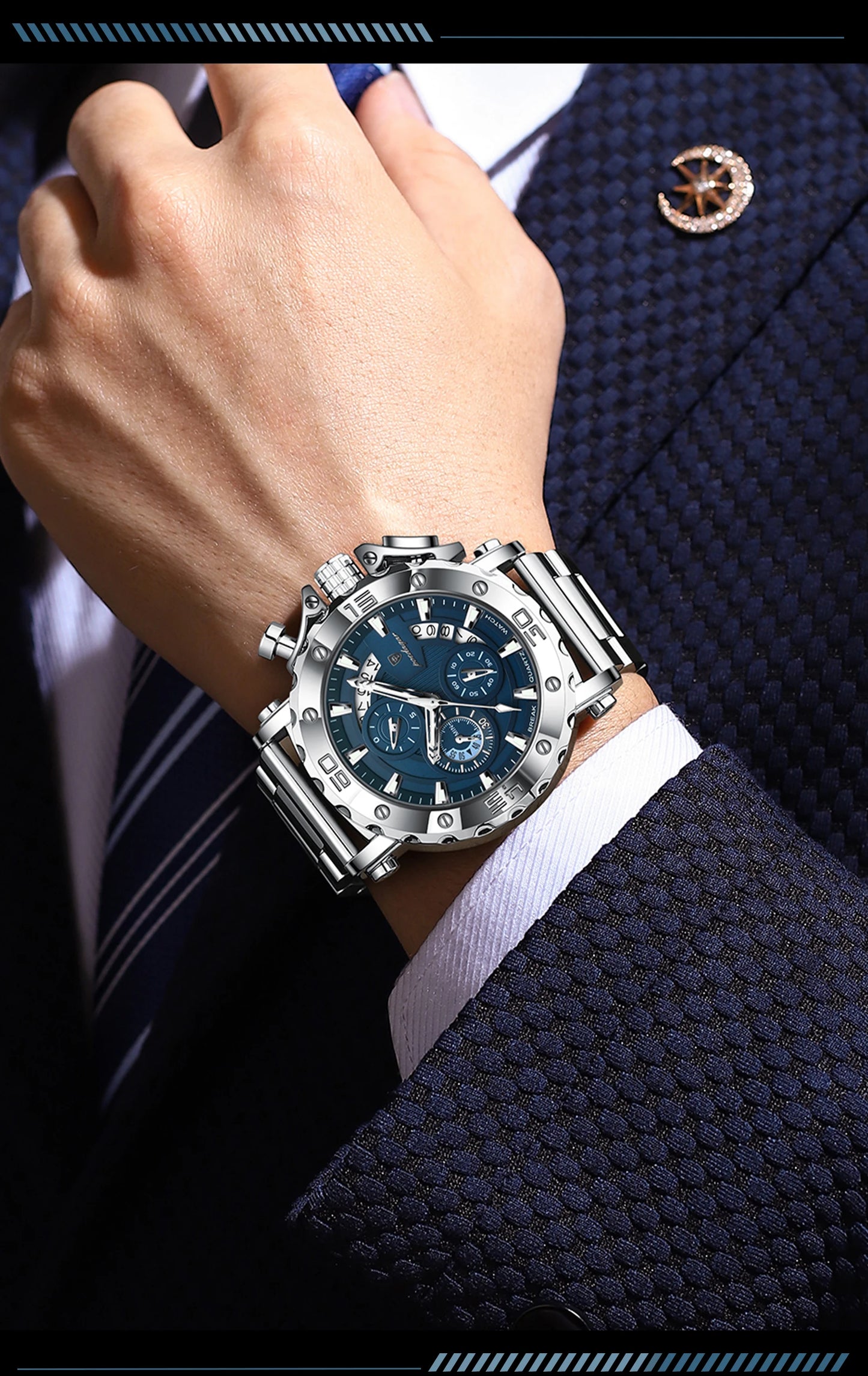 ⌚ POEDAGAR 892 – Montre Chronographe de Luxe pour Homme en Acier Inoxydable