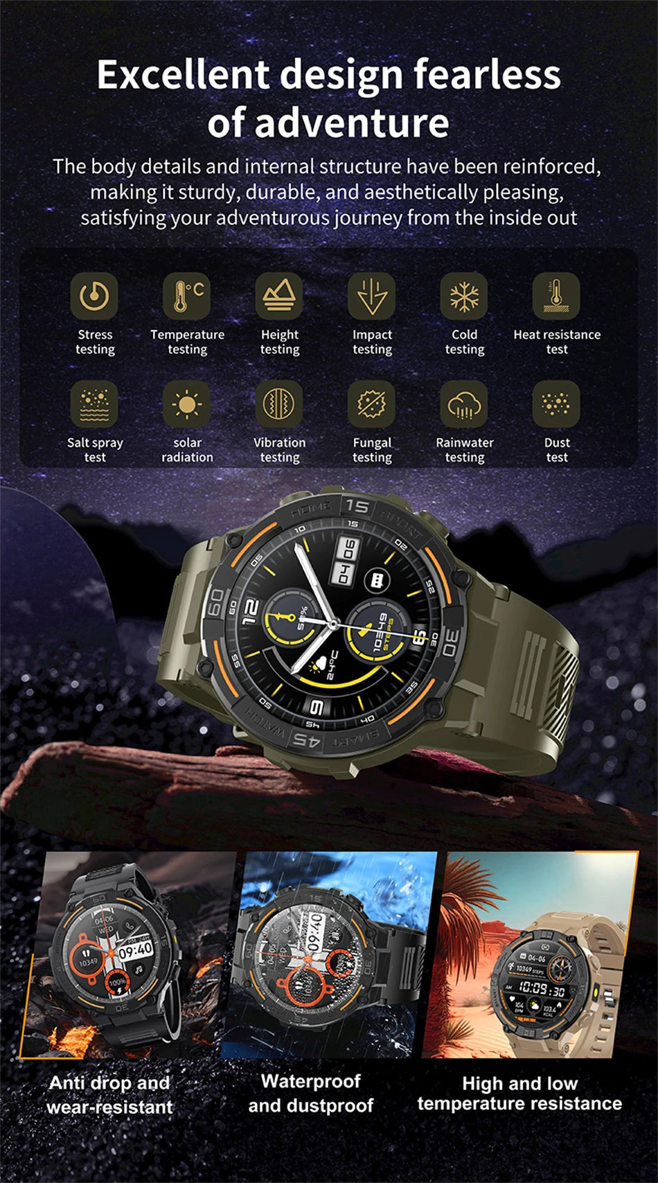 ⌚ ChiBear Military Outdoor Smartwatch – Montre Connectée Tactique GPS & LED pour Hommes