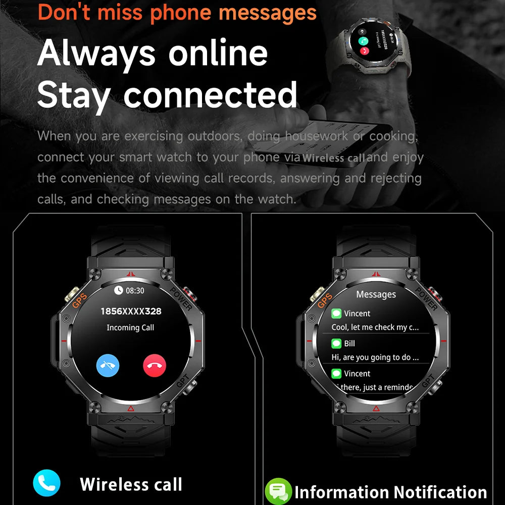 2025 HUAIWE Montre Connectée Militaire 2025 – GPS, IA ChatGPT, Étanche 5ATM, 530mAh