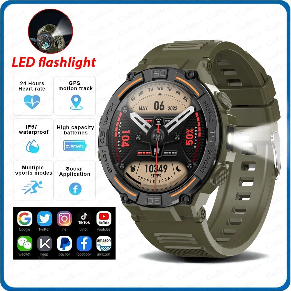 ⌚ ChiBear Military Outdoor Smartwatch – Montre Connectée Tactique GPS & LED pour Hommes