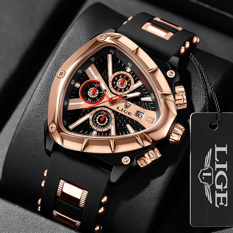 ⏱️ Montre Homme LIGE LG89103 – Design Triangulaire, Chronographe & Style Militaire Sport