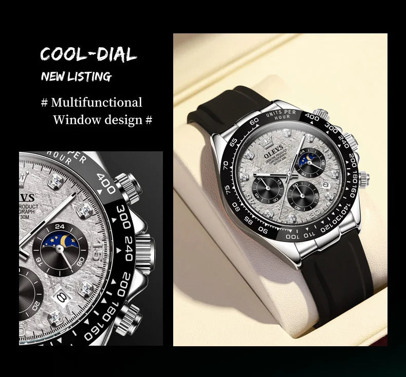🌙 Montre Homme OLEVS 2875 – Chronographe de Luxe à Phase de Lune