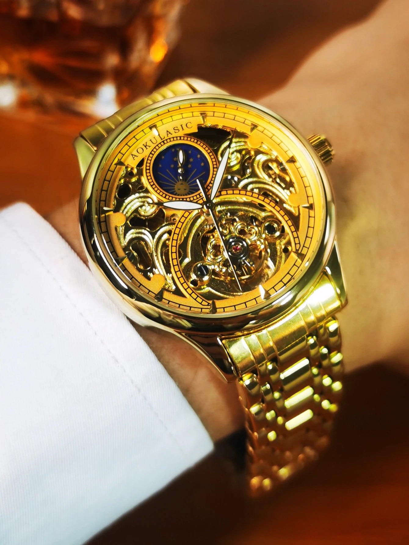 🕰️ Montre Automatique Vintage Phase de Lune – Édition Gold par AOKULASIC