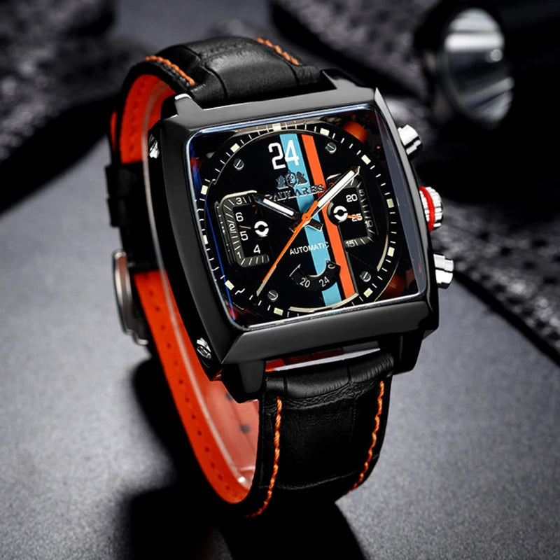 Montre Automatique Homme PAULAREIS P – Élégance sportive, mouvement mécanique, bracelet en caoutchouc et design luxueux