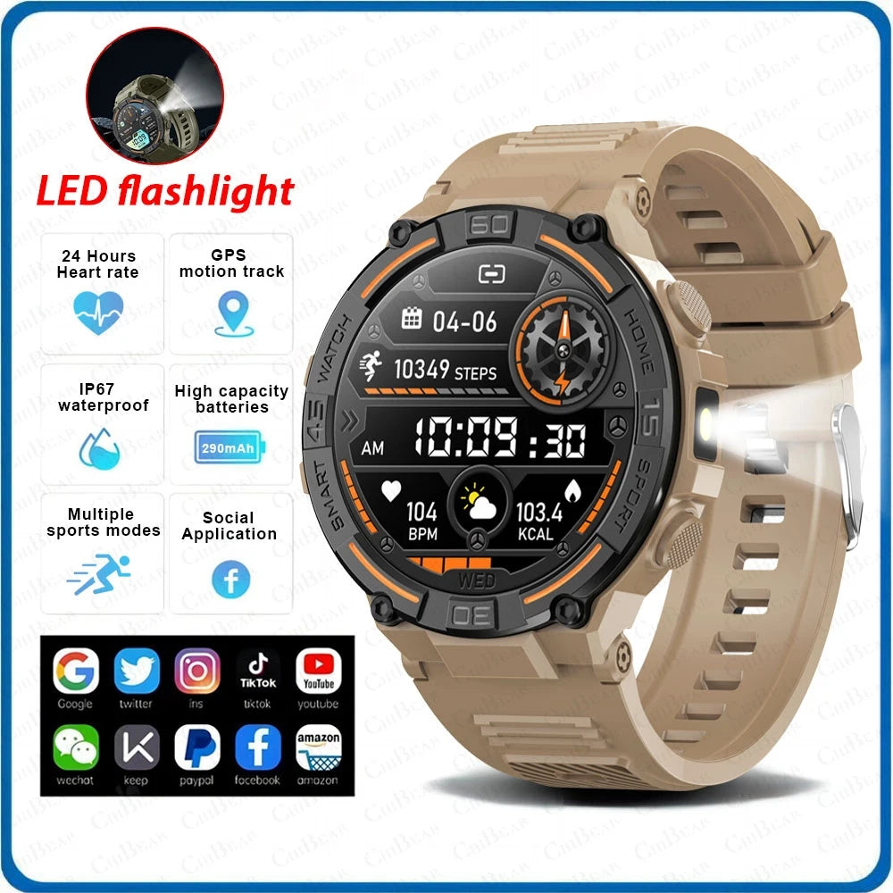 ⌚ ChiBear Military Outdoor Smartwatch – Montre Connectée Tactique GPS & LED pour Hommes