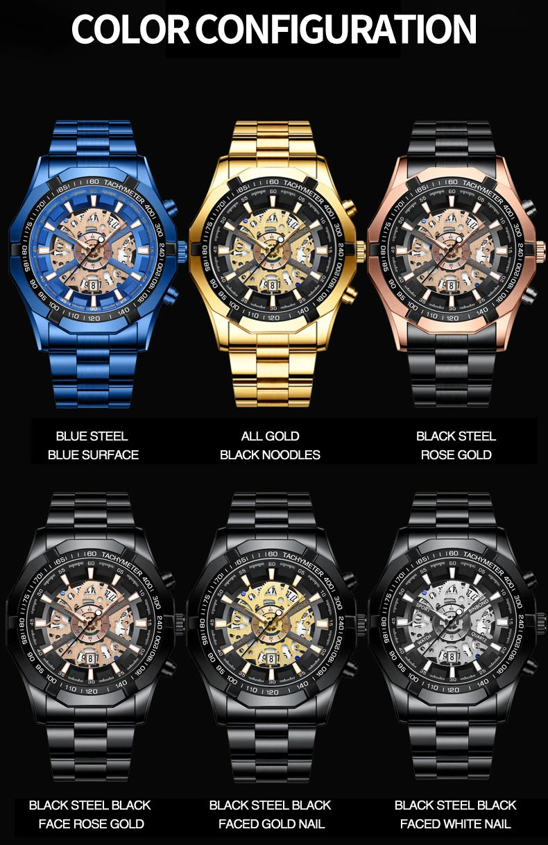 ⌚ BINBOND S033 – Montre Homme de Luxe en Acier Inoxydable Bleue & Étanche