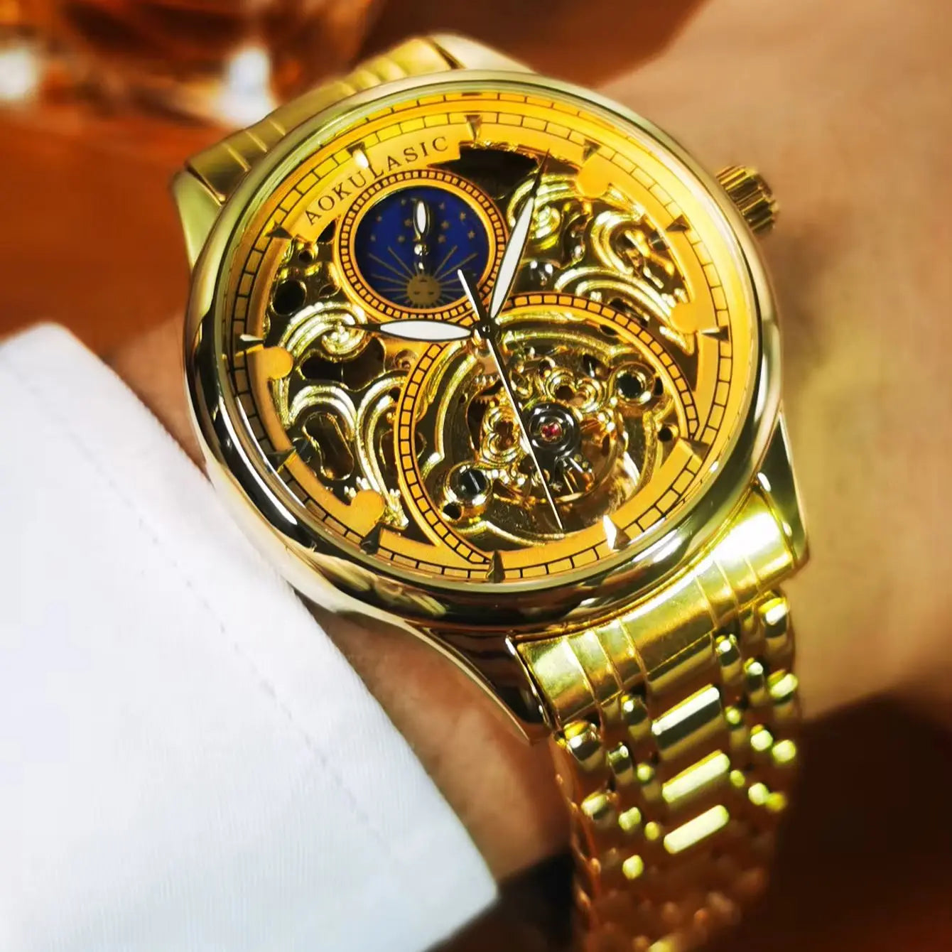 🕰️ Montre Automatique Vintage Phase de Lune – Édition Gold par AOKULASIC