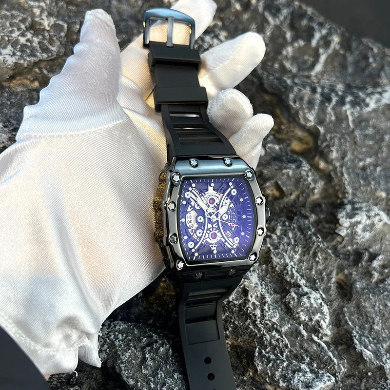 Montre Homme de Luxe Lumineuse L146 – Cadran Tonneau, Design Tendance, Sport & Calendrier Intégré