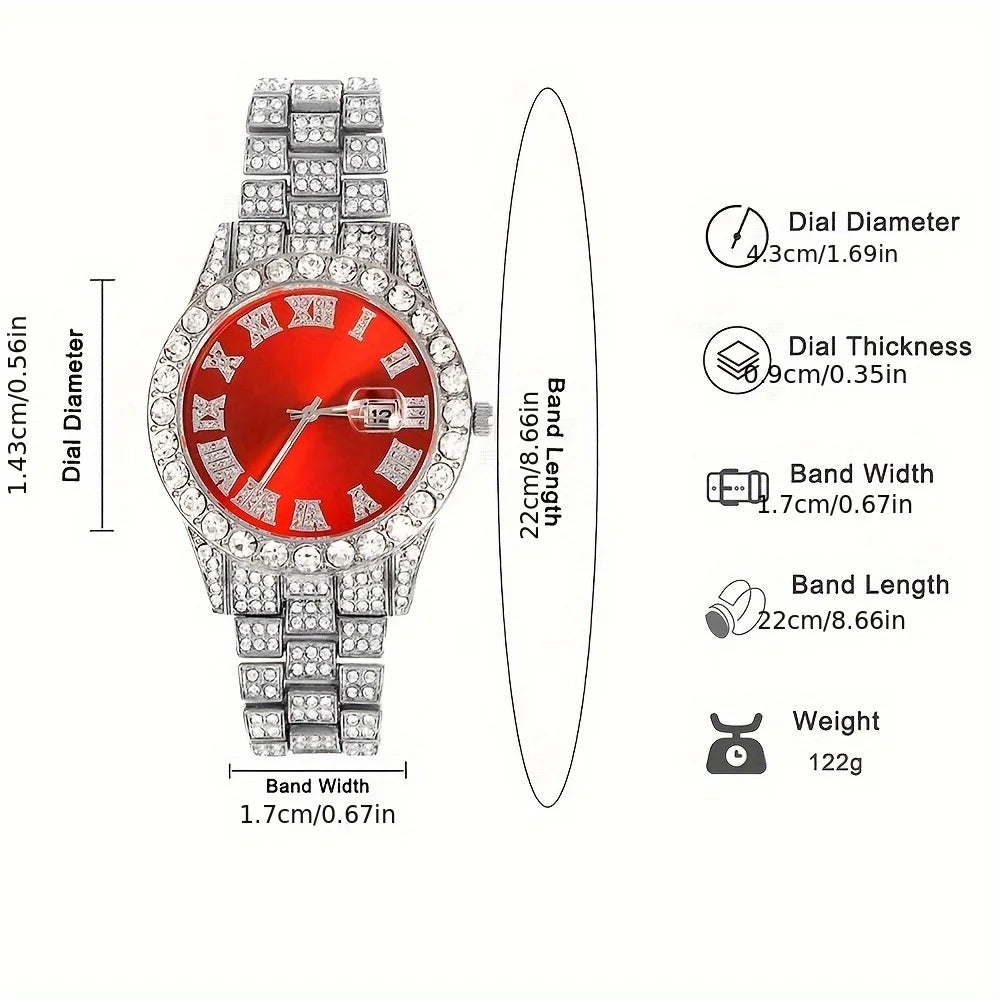 💎 Ensemble Luxe 4 Pièces Homme – Montre Bling & Chaîne Cubaine | RUNERR Edition