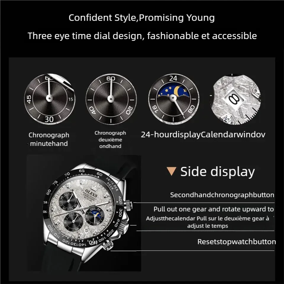🌙 Montre Homme OLEVS 2875 – Chronographe de Luxe à Phase de Lune