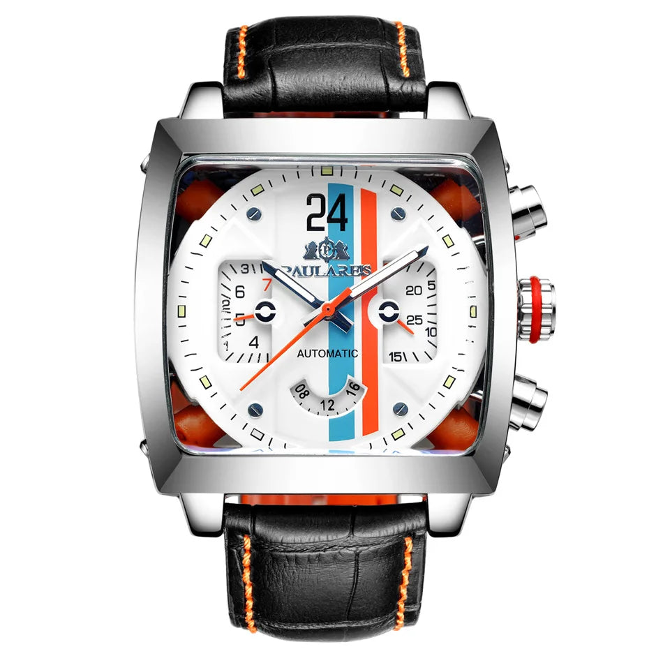 Montre Automatique Homme PAULAREIS P – Élégance sportive, mouvement mécanique, bracelet en caoutchouc et design luxueux
